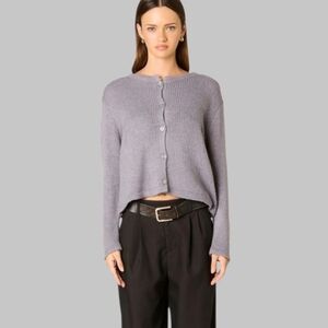 NIA Periwinkle Grey Purple Button Front Wool Blend Cardigan Sweater NWOT Large